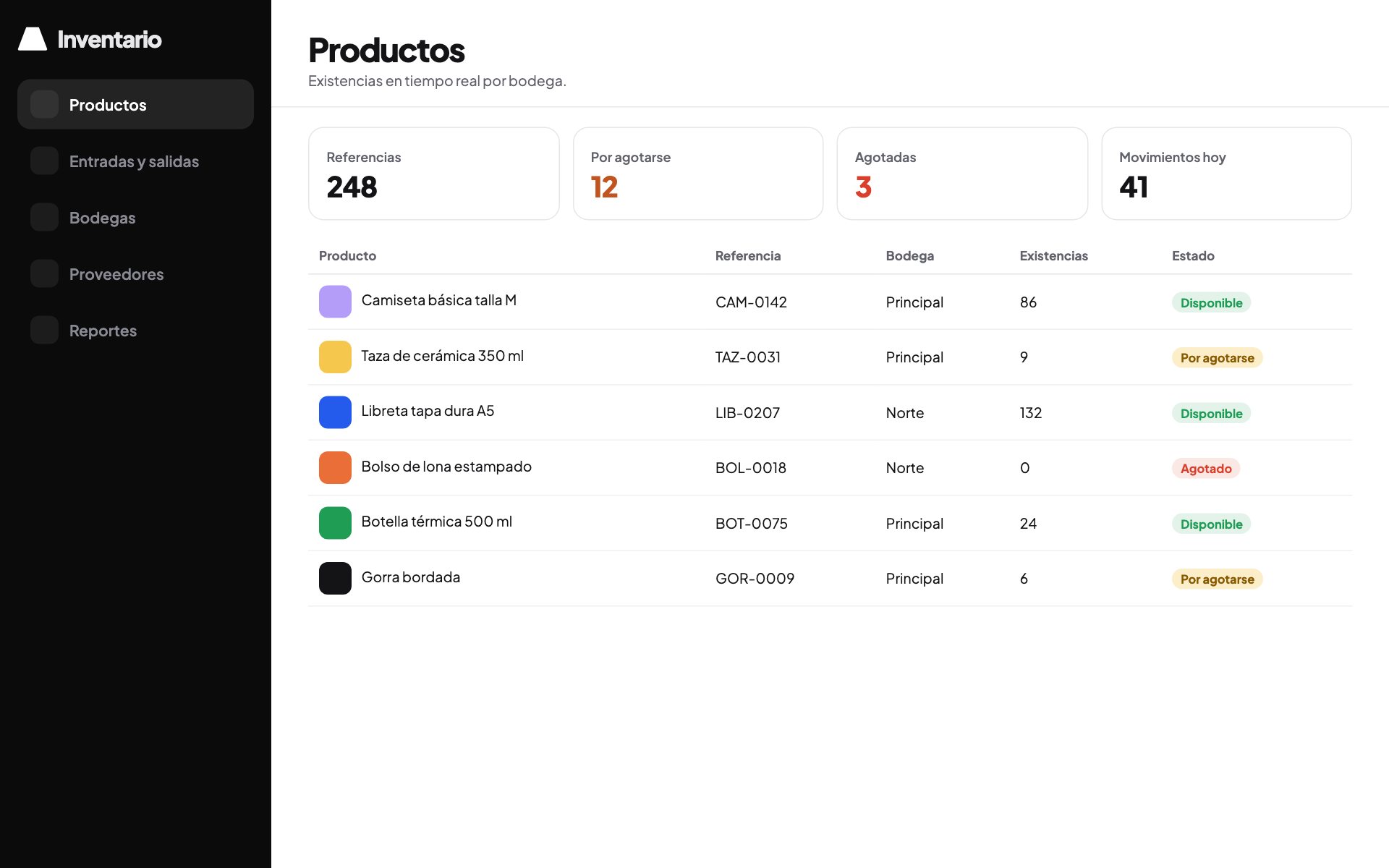 Imagen de referencia de la app de inventario